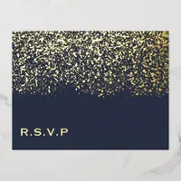 Dark Blue and Gold Foil Wedding RSVP Foil Holiday Postcard