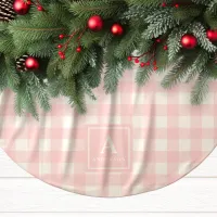 Pink And White Gingham Plaid Monogram Brushed Polyester Tree Skirt