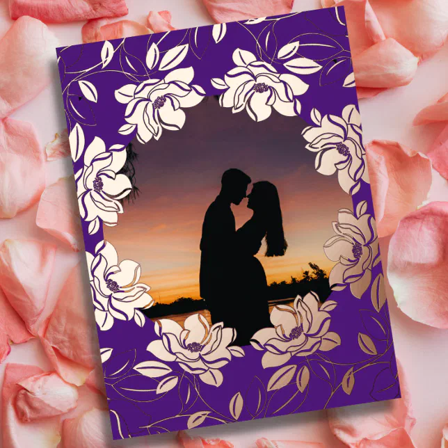 Love picture surrounded with flowers - valentines  foil holiday card
