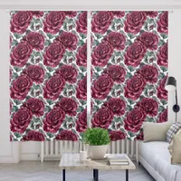 Burgundy Roses Watercolor Floral  Blackout Curtains