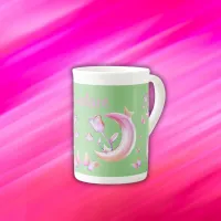 Pretty Pink- Moon, Butterfly, Floral - Monogram | Bone China Mug