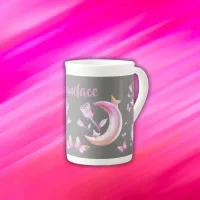 Pretty Pink- Moon, Butterfly, Floral - Monogram | Bone China Mug