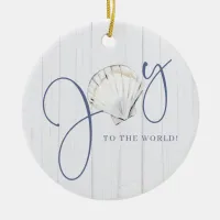 Nautical Christmas Joy Seashell Holiday Photo Ceramic Ornament