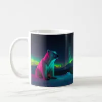 Silent Majesty: Polar Bear Under Northern Lights Coffee Mug