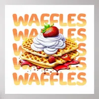 Stack of Waffles Covered in Strawberries Poster