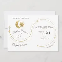 Celestial Gold Sun & Moon Monogram Crest QR Code Invitation