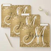 Glittery Gold Foil Black and White Monogram File Folder