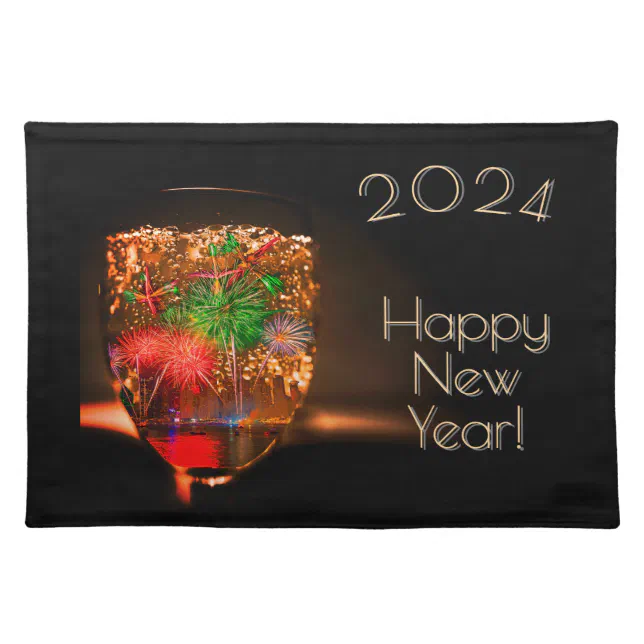 2024 wishes with fireworks and bubbles cloth placemat