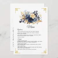 Navy Blue and Gold Floral Wedding Menu