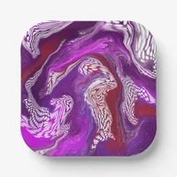 Purple Red Abstract Modern Marble Fluid Art Paper Plates