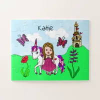 Personalized Name Princess and Unicorn Fairytale Jigsaw Puzzle