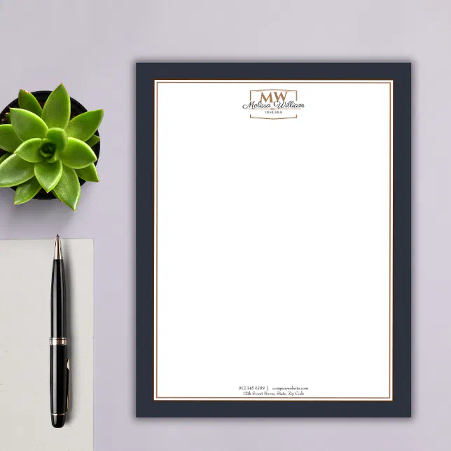 Simple Black White Monogram Business Letterhead