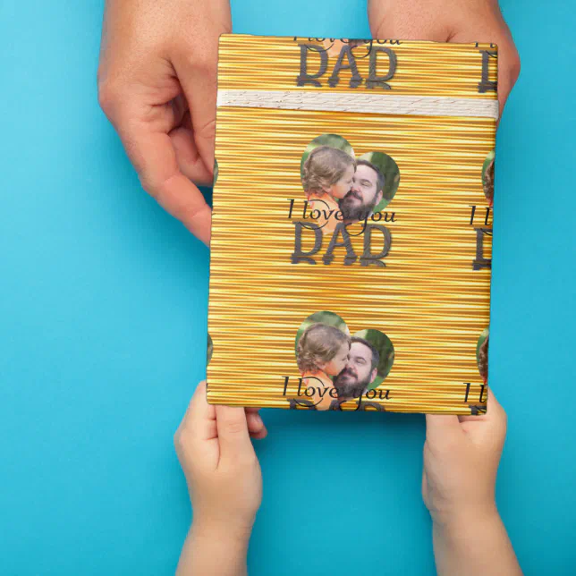 I love you dad photo bright yellow wrapping paper