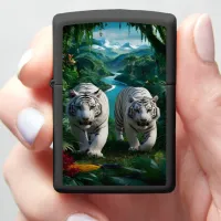 White Tigers Strolling Through The Jungle Zippo Lighter