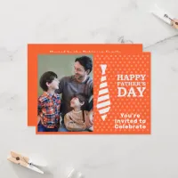 Fathers Day White Tie Orange Dots Add Photo Party Invitation