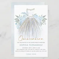 Budget Dusty Blue gold Dress Quincea&#241;era Invite