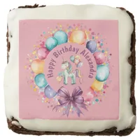 Cute Colorful Watercolor Unicorn Birthday Brownie