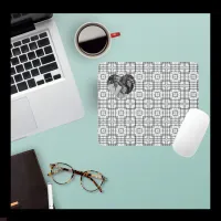 Black White Geometric Pattern and Heartshape Photo Mouse Pad