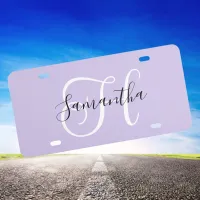 Girly Script Monogrammed Pale Lavender License Plate