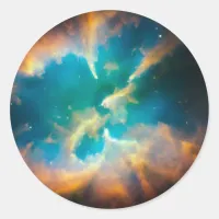 Aqua Blue Celestial Splendid Nebula Photo Classic Round Sticker