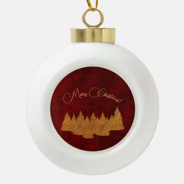 Merry Christmas - minimalist - golden fir trees Ceramic Ball Christmas Ornament