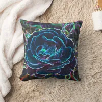 Swirly Blue Neon Rose Throw Pillow