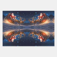 Santa Delivering Toys on a Slope with Reindeer Wrapping Paper Sheets