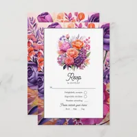 Tangerine, Hot-Pink & Royal Purple Floral Wedding RSVP Card