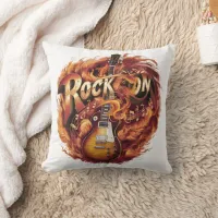 Guitar in flames with notes at dusk throw pillow