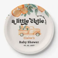 A Little Cutie Is On The Way Orange Baby Shower  Paper Plates