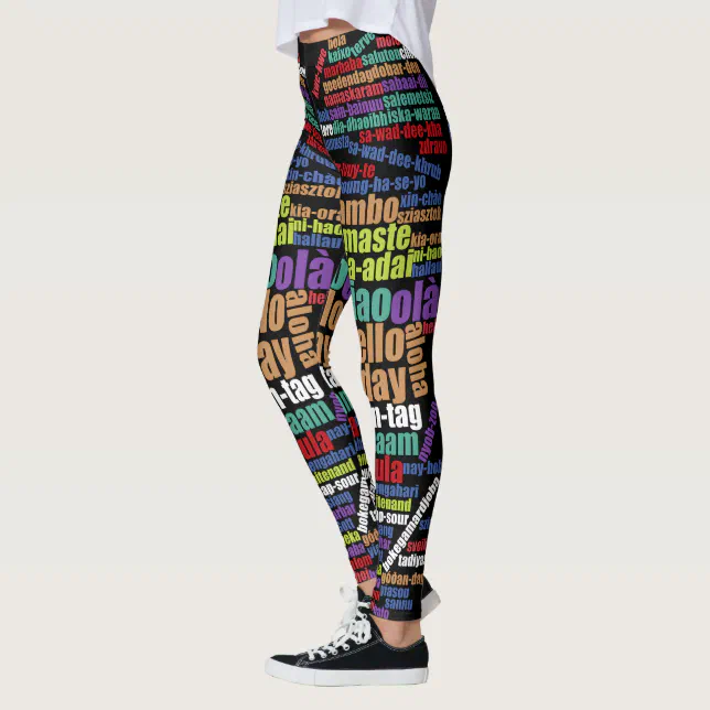 Colorful Hello in Many Languages Word Cloud Leggings