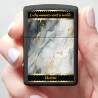 Elegant marble pattern with golden accents in gray zippo lighter