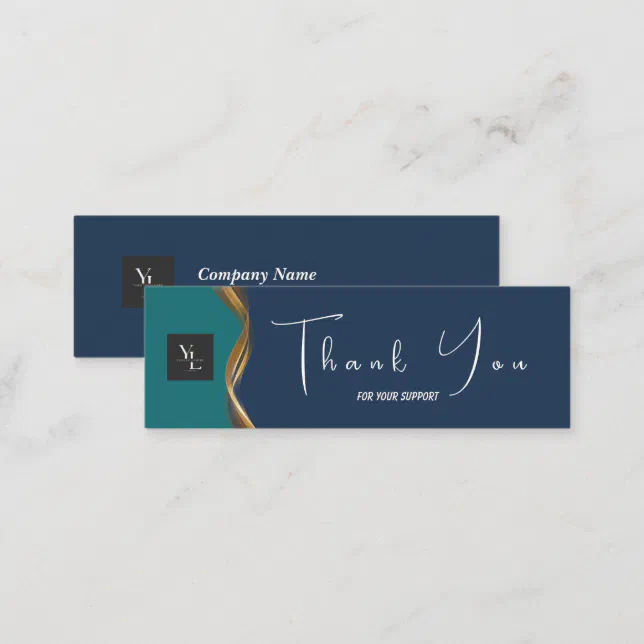 Elegant Gold Wave Blue & Teal Logo Thank You Card