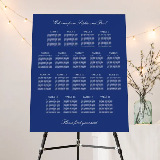 Dark Blue 18 Table Wedding Seating Chart Foam Board