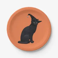 Cute Black Witch Cat Paper Plates