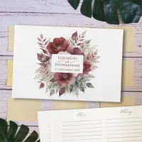 Autumn Rustic Burgundy Floral Watercolor Weddings  Guest Book