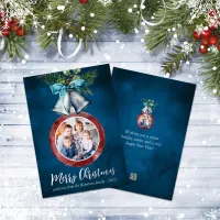 Silver Bells Navy Blue Christmas Photo Foil Holiday Card
