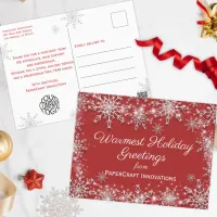 White Snowflakes on Red Christmas Corporate Holiday Postcard