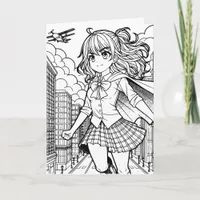 Color Me Page | Anime Superhero Girl Birthday Card