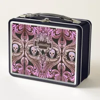 Goth Pink Ornament with Skull Personalized Metal Lunch Box