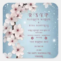 Elegant Floral Blossom Wedding Invitation Design Square Sticker