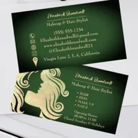 Vintage Olive Green & Gold Hair Salon Socials Business Card