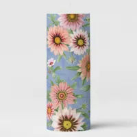 Daisy Floral Pink and Blue Pillar Candle