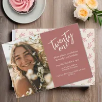 Twenty First Birthday Party 21 Pink Floral Pretty Invitation