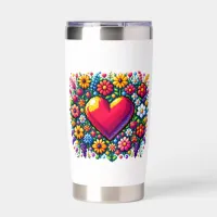 Heart in Flowers Pixel Art Personalized  Insulated Tumbler