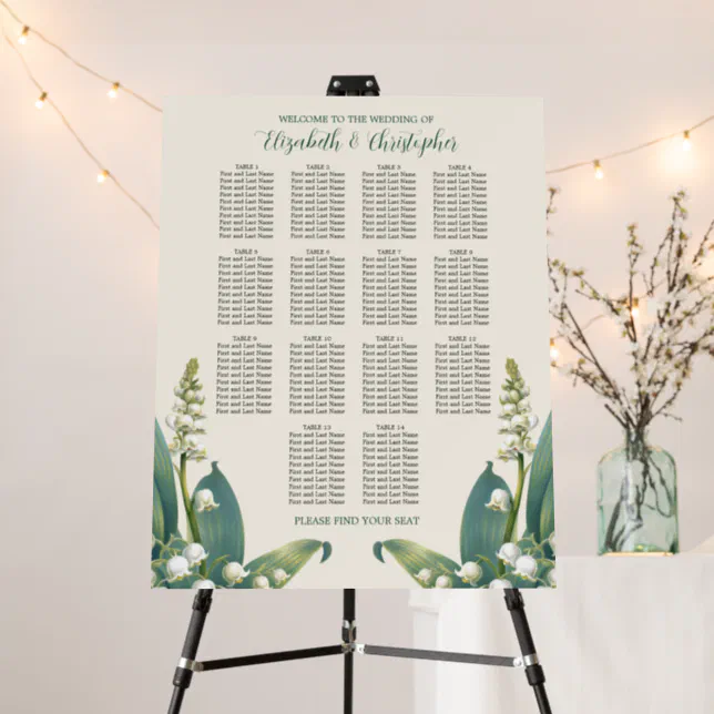 Elegant Lily of the valley Wedding Seating Chart Foam Board