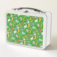 Cute Dinosaur Pattern on Green | Metal Lunch Box