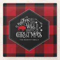 Wild Wonderful Christmas Red Buffalo Plaid ID604 Glass Coaster