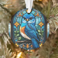 Majestic Bluebird Perched on Stained Glass Window Ornament