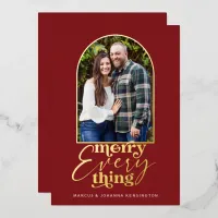 Red Merry Everything Arch Christmas Photo  Foil Holiday Card